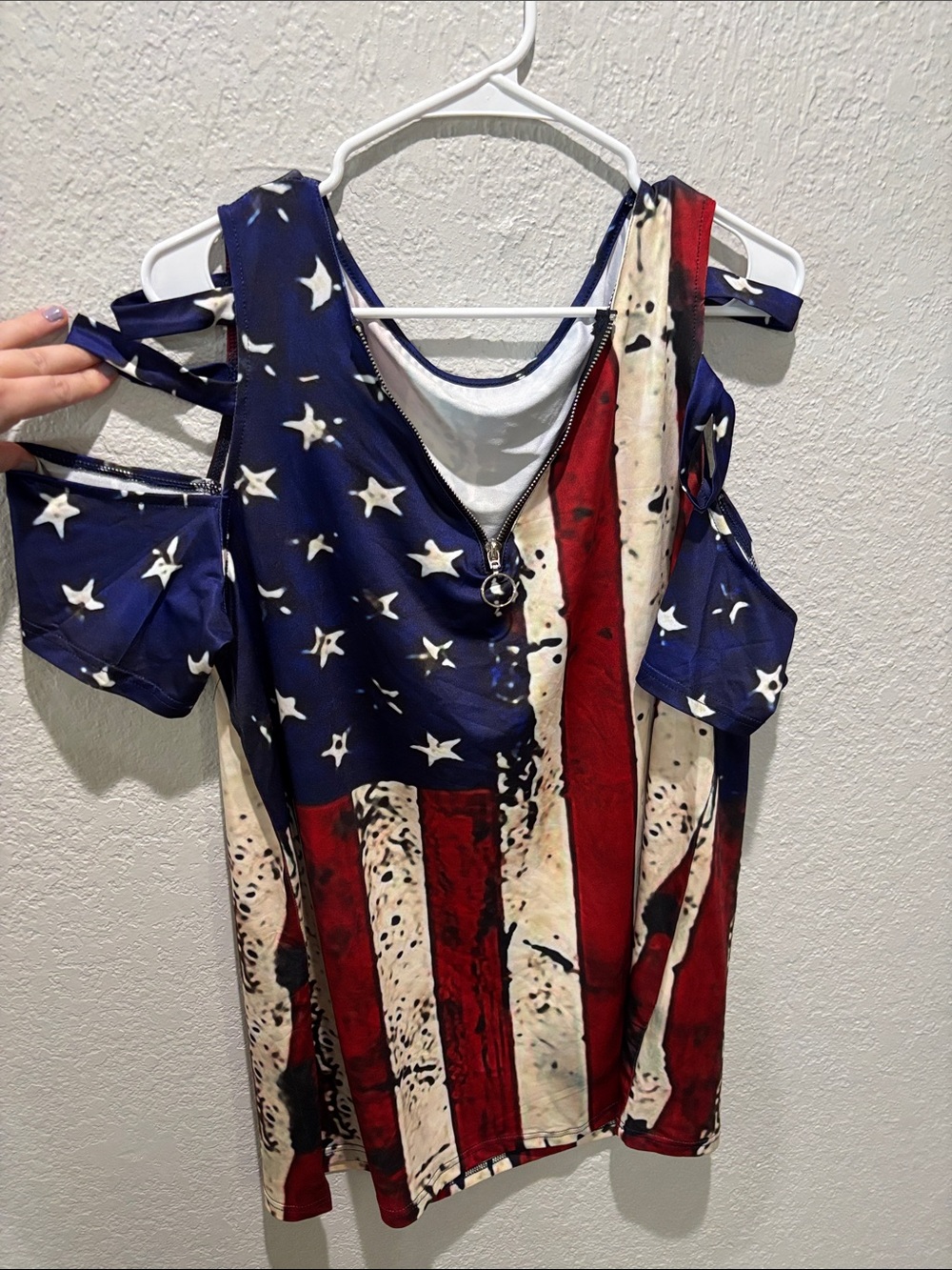 Cold-Shoulder V-Neck Tunic in Red, White & Blue
